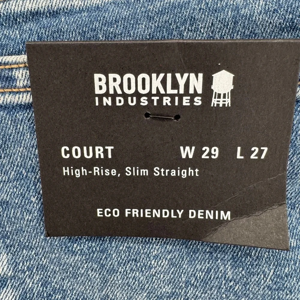 Brooklyn Industries Court Jeans Mens 29 Blue Slim Straight Distressed Raw Hem